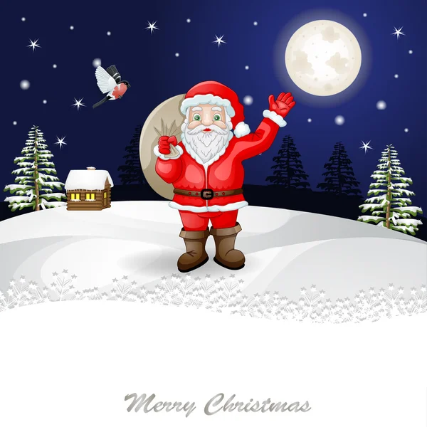 Santa Claus in Christmas snow scene. — Stock Vector