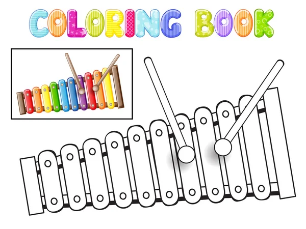 Coloriage xylophone sur fond blanc — Image vectorielle