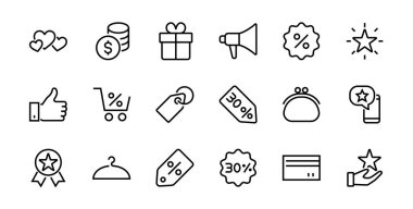 Black Friday Icon Set 'te indirim paketleri, promosyonlar, alışveriş arabaları, büyük indirimler, alışveriş arabaları ve daha fazlası var. Düzenlenebilir vuruş, vektör simgeleri.