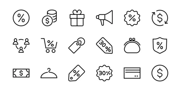 Cyber Monday Icon Set Contiene Paquetes Descuento Promociones Carrito Compras — Vector de stock