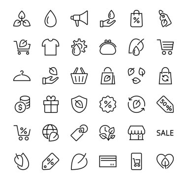 ECOLOGY Vector Line Simgeleri Kümesi, fotosentez, çevre koruma, çevre dostu ambalaj, büyüme süresi, düzenlenebilir felç, Ekolojiyi Koru gibi ikonlar içerir