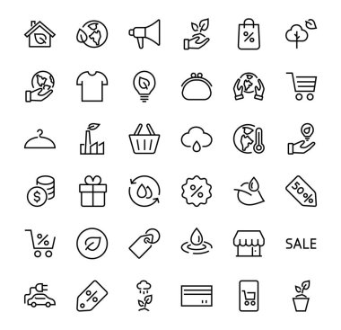 Bir dizi ECOLOGY simgesi, vektör çizgileri elektrikli araba, küresel ısınma, orman, eko, sulama bitkileri, bitkiler gibi ikonlar içerir. Düzenlenebilir felç, ekoloji