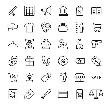 Mahkeme, Hukuk ve Adalet Simgesi Seti Hukuk, Polis, Cezaevi, Kelepçe, Pistol, Düzenlenebilir Vuruş gibi ikonlar içeriyor. Modern ince semboller