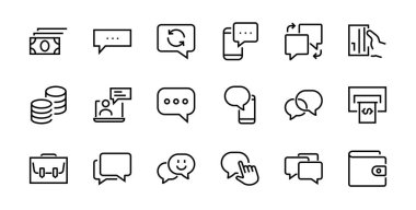 Mesaj çizgisi vektör çizgisi simgelerinin basit bir kümesi. Sohbet, SMS, bildirimler, grup sohbeti ve daha fazlası gibi simgeler içerir. Düzenlenebilir felç. 48x48 piksel mükemmel, beyaz arkaplan.