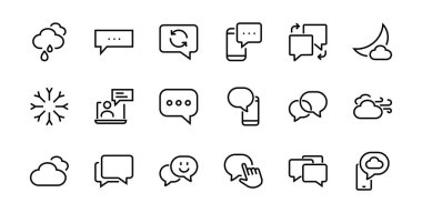 Mesaj çizgisi vektör çizgisi simgelerinin basit bir kümesi. Sohbet, SMS, bildirimler, grup sohbeti ve daha fazlası gibi simgeler içerir. Düzenlenebilir felç. 48x48 piksel mükemmel, beyaz arkaplan.