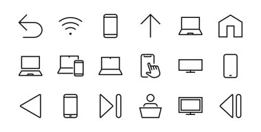 SMART aygıtları ve aygıtlar doğrusal simgeler seti, vektör, simgeler bilgisayar, kamera, dizüstü bilgisayar, telefon, web aygıtları, elektronik cihazlar ve daha fazlasını içerir. Düzenlenebilir vuruş