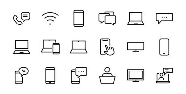 SMART aygıtları ve aygıtlar doğrusal simgeler seti, vektör, simgeler bilgisayar, kamera, dizüstü bilgisayar, telefon, web aygıtları, elektronik cihazlar ve daha fazlasını içerir. Düzenlenebilir vuruş
