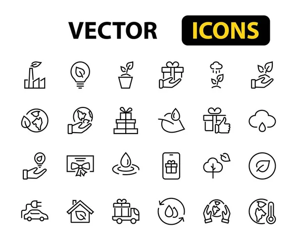 Conjunto Iconos Ecología Líneas Vectoriales Contiene Iconos Tales Como Coche — Vector de stock