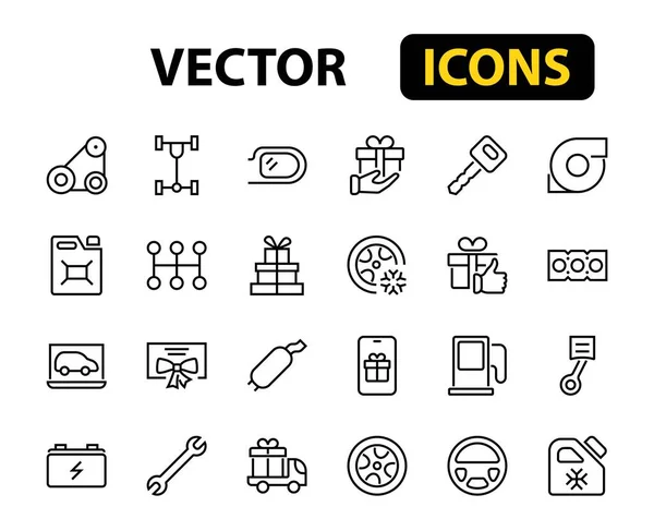 Auto Parts Set Icons Related Vector Line Icons Contains Icons — Stock Vector