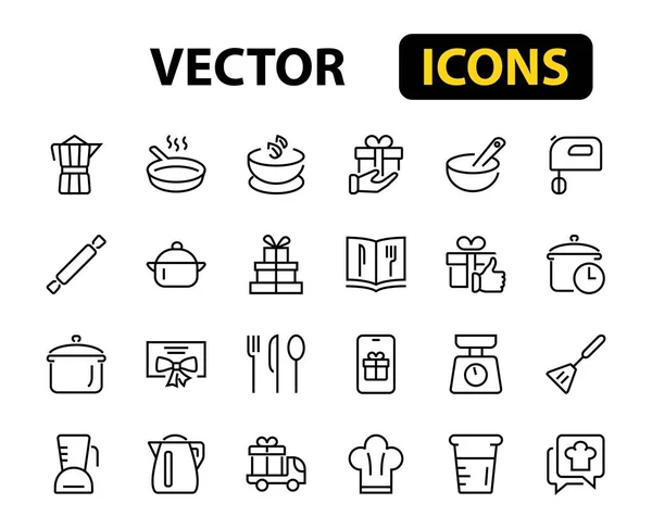 Ensemble Icônes Pour Cuisine Cuisine Lignes Vectorielles Contient Des Icônes — Image vectorielle