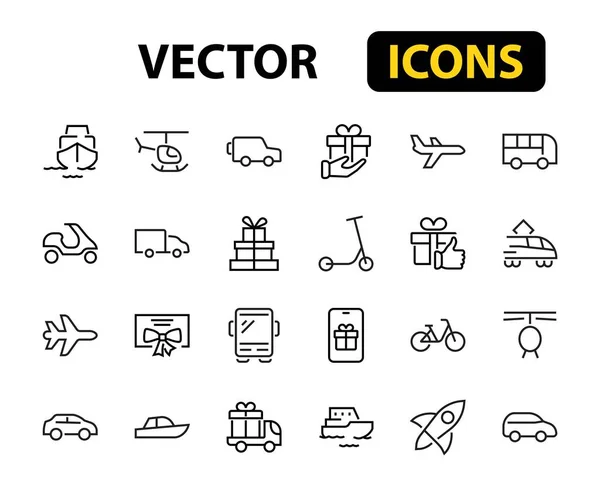 Set Von Vektor Liniensymbolen Für Öffentliche Verkehrsmittel Enthält Symbole Wie — Stockvektor