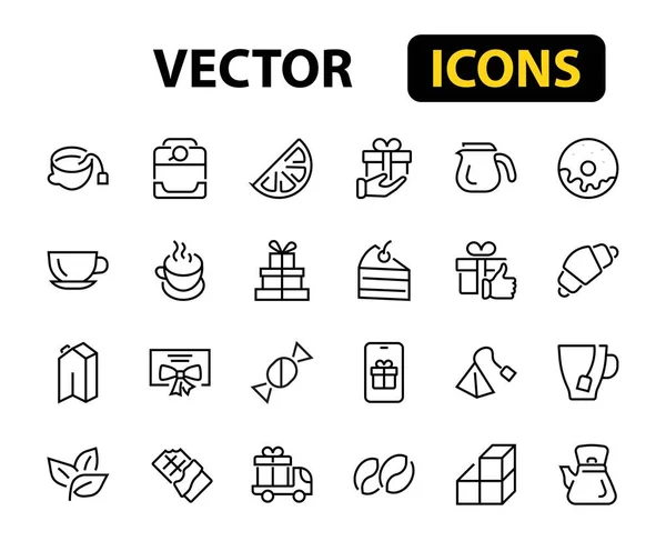 Coffee Tea Linear Icons Set Contiene Iconos Bolsa Máquina Café — Vector de stock