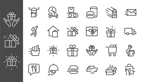 Pizza Delivery Und Food Icon Set Vector Thin Line Enthält — Stockvektor