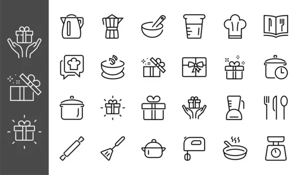 Conjunto Iconos Para Cocinar Cocina Líneas Vectoriales Contiene Iconos Como — Archivo Imágenes Vectoriales