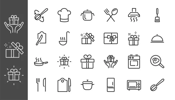 Set Cooking Kitchen Icons Vector Lines Contains Icons Frying Pan — Stock Vector