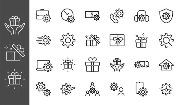 Conjunto Simple Ajustes Opciones Relacionadas Con Los Iconos Línea Vectorial — Archivo Imágenes Vectoriales