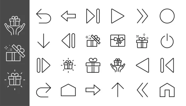 Set Frecce Linea Direzioni Frecce Contiene Icone Come Pausa Continuazione — Vettoriale Stock