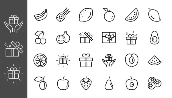 Set Iconos Frutas Líneas Vectoriales Contiene Iconos Como Manzana Plátano — Archivo Imágenes Vectoriales