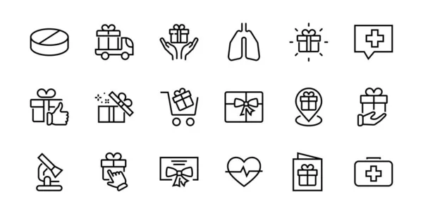 Gifts Linear Icons Set Contém Caixa Presente Compra Presente Entrega —  Vetores de Stock