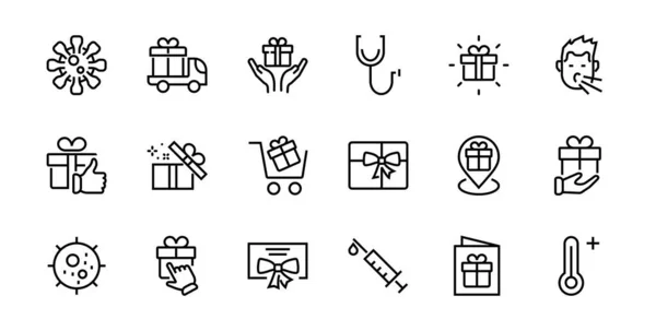 Gifts Linear Icons Set Содержит Подарочный Ящик Подарочные Покупки Подарочная — стоковый вектор