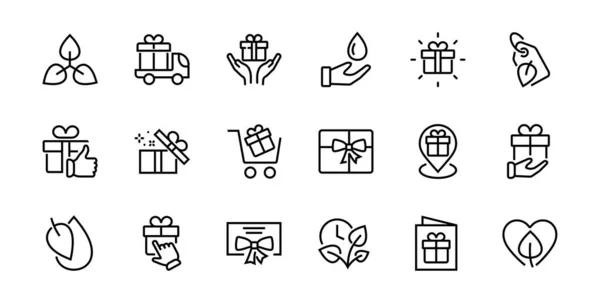 Regali Linear Icons Set Contiene Confezione Regalo Regalo Acquisto Consegna — Vettoriale Stock