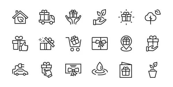 Gifts Linear Icons Set Contém Caixa Presente Compra Presente Entrega — Vetor de Stock