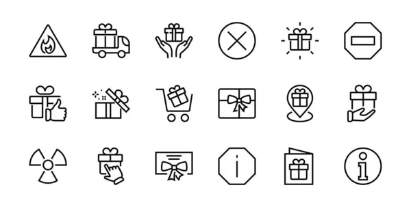 Gifts Linear Icons Set Contém Caixa Presente Compra Presente Entrega — Vetor de Stock