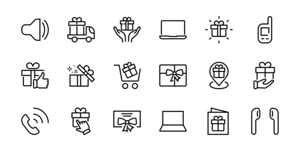 Gifts Linear Icons Set Содержит Подарочный Ящик Подарочные Покупки Подарочная — стоковый вектор