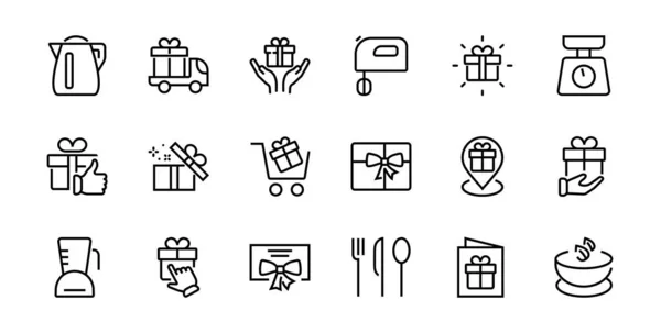 Gifts Linear Icons Set Содержит Подарочный Ящик Подарочные Покупки Подарочная — стоковый вектор