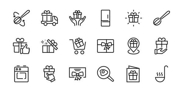 Gifts Linear Icons Set Содержит Подарочный Ящик Подарочные Покупки Подарочная — стоковый вектор