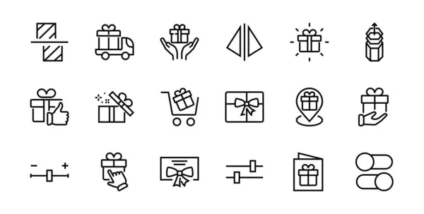 Gifts Linear Icons Set Содержит Подарочный Ящик Подарочные Покупки Подарочная — стоковый вектор