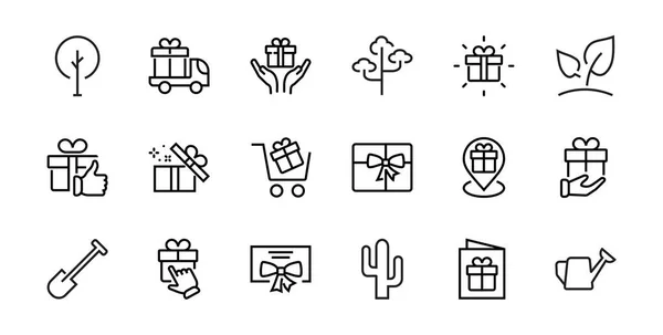 Gifts Linear Icons Set Contém Caixa Presente Compra Presente Entrega — Vetor de Stock