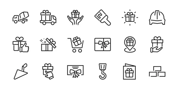 Regali Linear Icons Set Contiene Confezione Regalo Regalo Acquisto Consegna — Vettoriale Stock