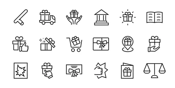 Geschenke Lineare Symbole Set Enthält Geschenk Box Geschenkkauf Geschenk Lieferung — Stockvektor