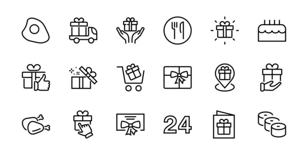 Gifts Linear Icons Set Contém Caixa Presente Compra Presente Entrega —  Vetores de Stock
