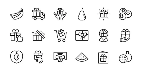 Gifts Linear Icons Set Содержит Подарочный Ящик Подарочные Покупки Подарочная — стоковый вектор