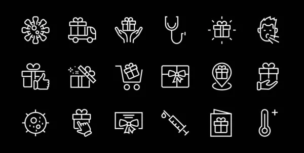 Gift Linear Icon Set Contém Caixa Presente Compra Entrega Presentes —  Vetores de Stock