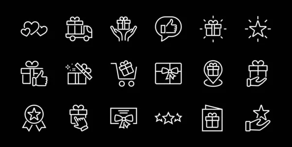 Geschenk Linear Icon Set Enthält Geschenkbox Kauf Und Lieferung Von — Stockvektor