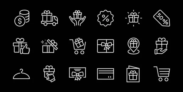 Gift Linear Icon Set Bevat Geschenkdoos Cadeauaankoop Levering Geolocatie Mobiele — Stockvector