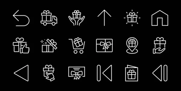 Gift Linear Icon Set Bevat Geschenkdoos Cadeauaankoop Levering Geolocatie Mobiele — Stockvector