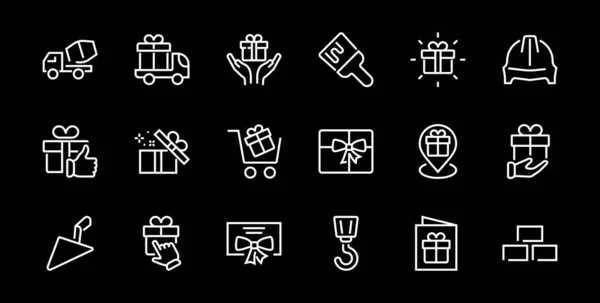 Gift Linear Icon Set Bevat Geschenkdoos Cadeauaankoop Levering Geolocatie Mobiele — Stockvector