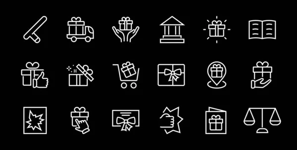 Gift Linear Icon Set Contiene Confezione Regalo Acquisto Consegna Regalo — Vettoriale Stock