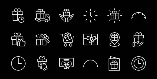 Gift Linear Icon Set Bevat Geschenkdoos Cadeauaankoop Levering Geolocatie Mobiele — Stockvector