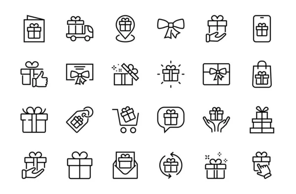 Gifts Linear Icons Set Содержит Подарочный Ящик Подарочные Покупки Подарочная — стоковый вектор