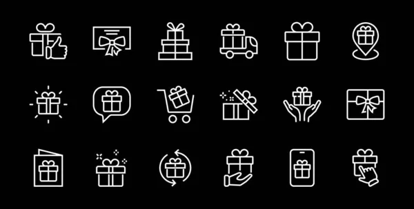 Gifts Linear Icons Set Содержит Подарочный Ящик Подарочные Покупки Подарочная — стоковый вектор