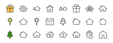 Basit çizgi vektör ev simgeleri kümesi. Evin sembollerini içeriyor, evi ve daha fazlasını. Düzenlenebilir felç. 480x480 piksel mükemmel.