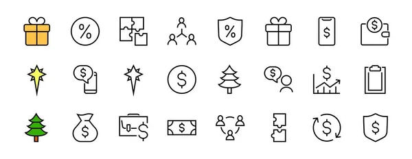 Набор Значков Бизнес Векторных Линий Содержит Пользовательские Символы Долларовые Пиктограммы — стоковый вектор