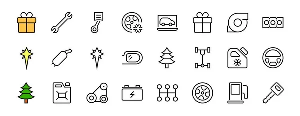 Auto Parts Set Icons Related Vector Line Содержит Такие Значки — стоковый вектор