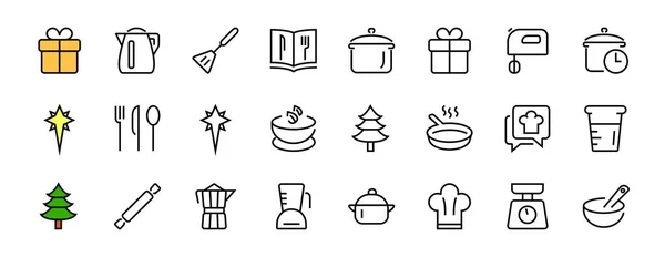 Conjunto Iconos Para Cocinar Cocina Líneas Vectoriales Contiene Iconos Como — Archivo Imágenes Vectoriales