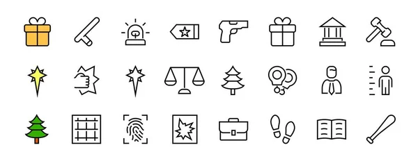 위원회 Court Law Justice Icon Set 교도소 피스톨 스트로크와 아이콘이 — 스톡 벡터